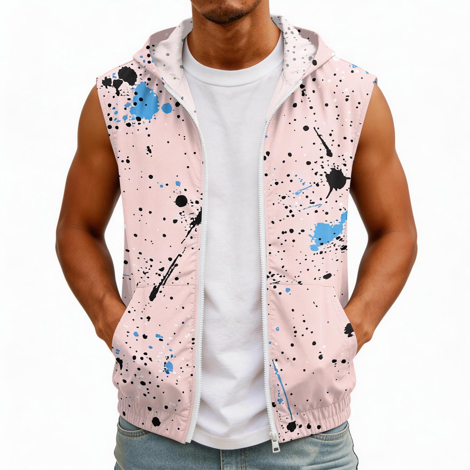 Мужской цветной топ с капюшоном без рукавов с карманами L бежевый