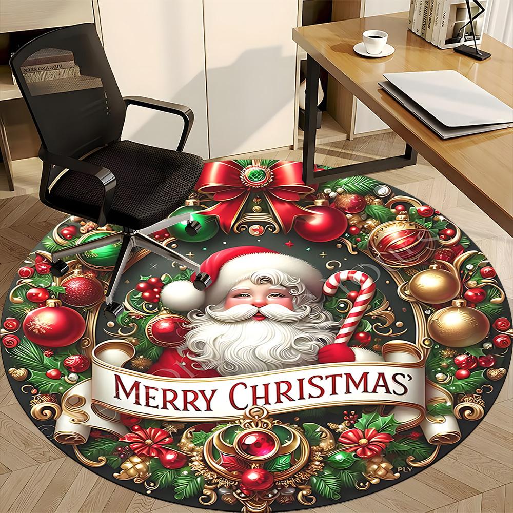 1pc Christmas Wreath Chair Carpet for Office, Round Non Slip Durable Large Size Office Carpet, Suitable for Office