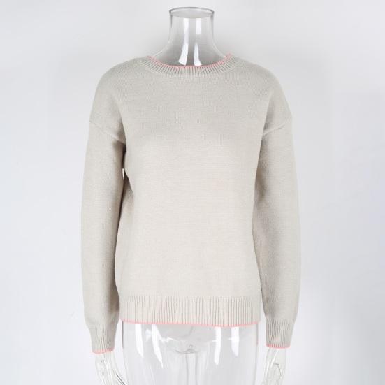 Women Sweater Tops Round Neck Long Sleeve Ribbed Hem Cuff Knitting Tops with Back Bow Decor Solid Color Knitwear