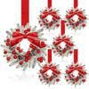 6 Pcs 6 Inch Christmas Mini Cabinet Wreaths Small Artificial Cedar Wreath with Ribbon Bow Pinecone Berry for Front Door Window Farmhouse Home