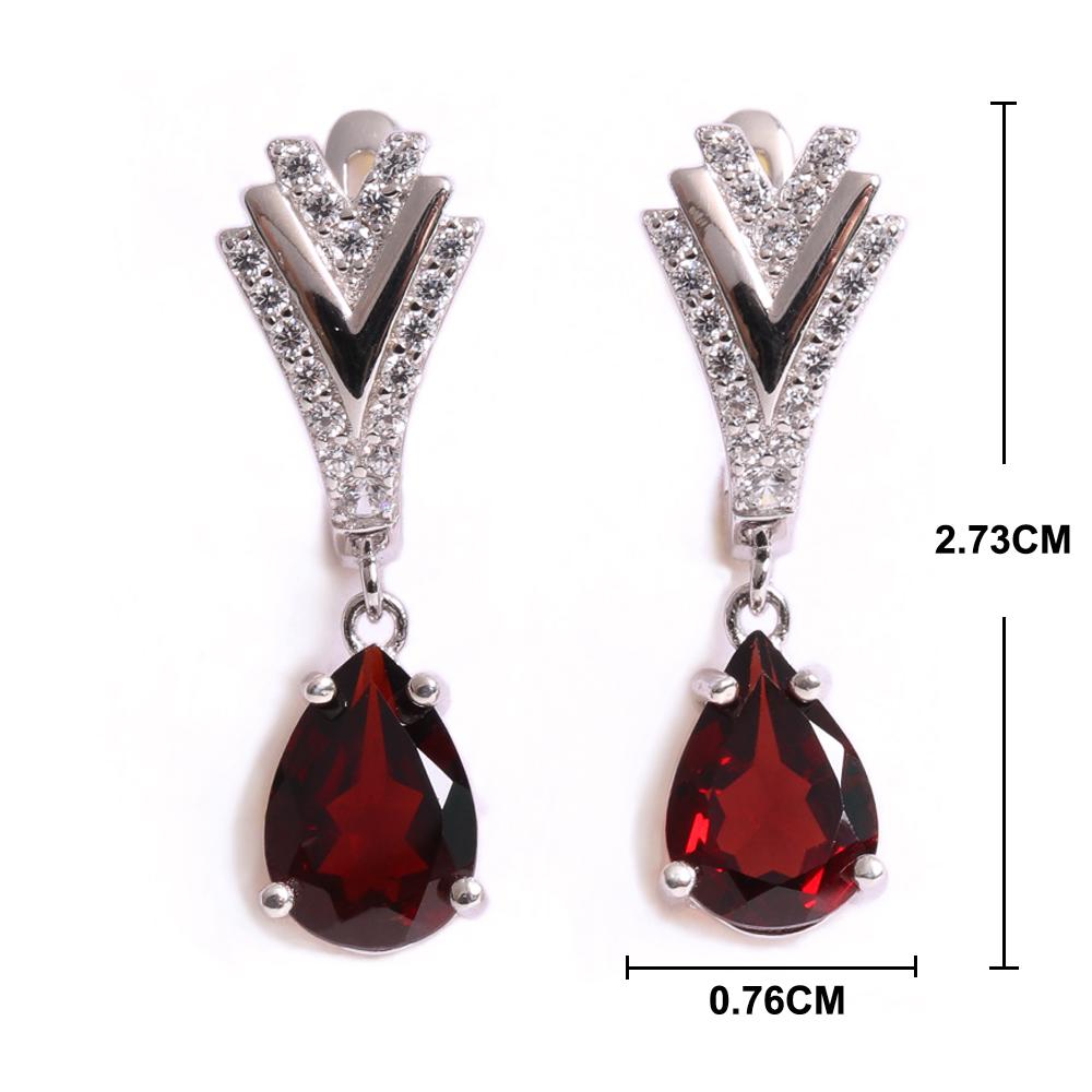 Love and hope natural Mozambique garnet V-shaped design silver Ring Earrings set light luxury jewelry for women
