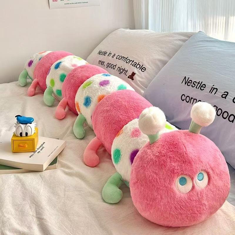 

Новая милая кукла-гусеница в горошек, спящая, щипковая подушка для бросания, плюшевая игрушка, спящая кукла-подушка для спины, подарок 40cm【0.23kg】 розовый