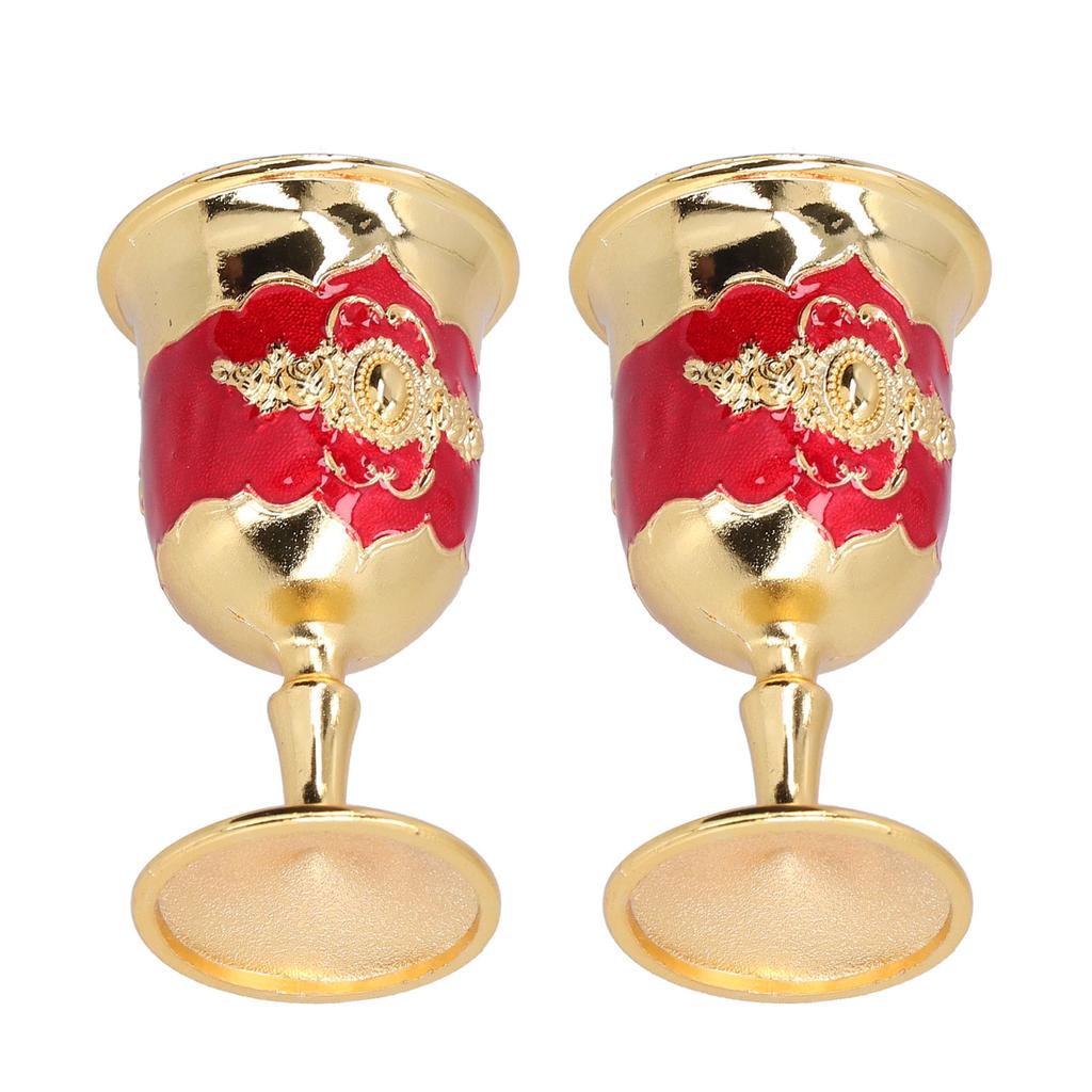 2pcs Metal Goblets Exquisite Painted Flower Pattern Vintage Court E Glass for Bar Drinkware Gift