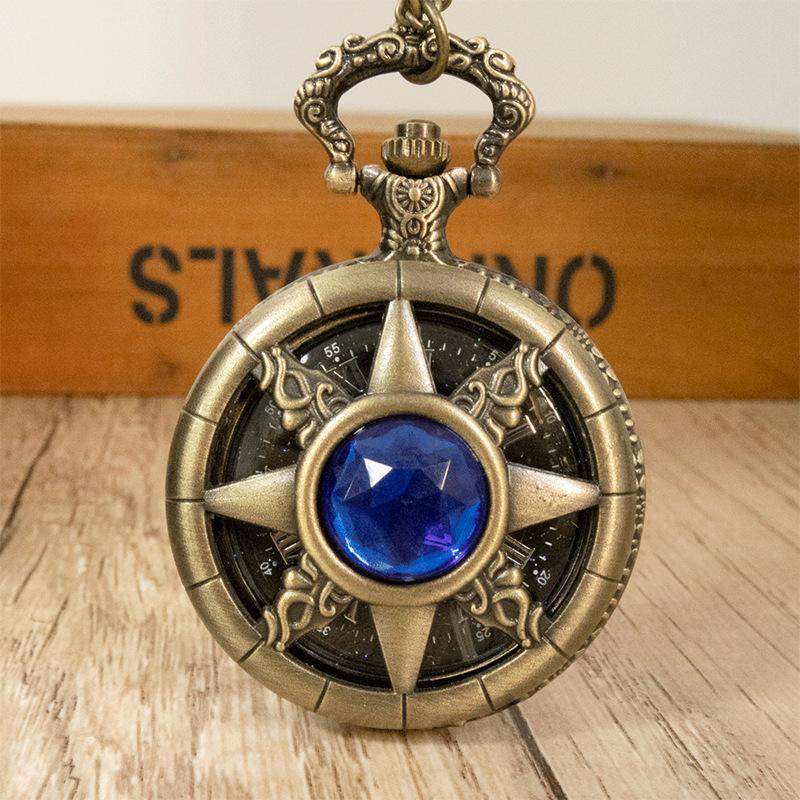 

Новий бронзовий кварцовий великий кишеньковий годинник, порожнистий, інкрустований напівкруглим яскравим каменем, зоряне небо, буквально зелений старовинний кишеньковий годинник