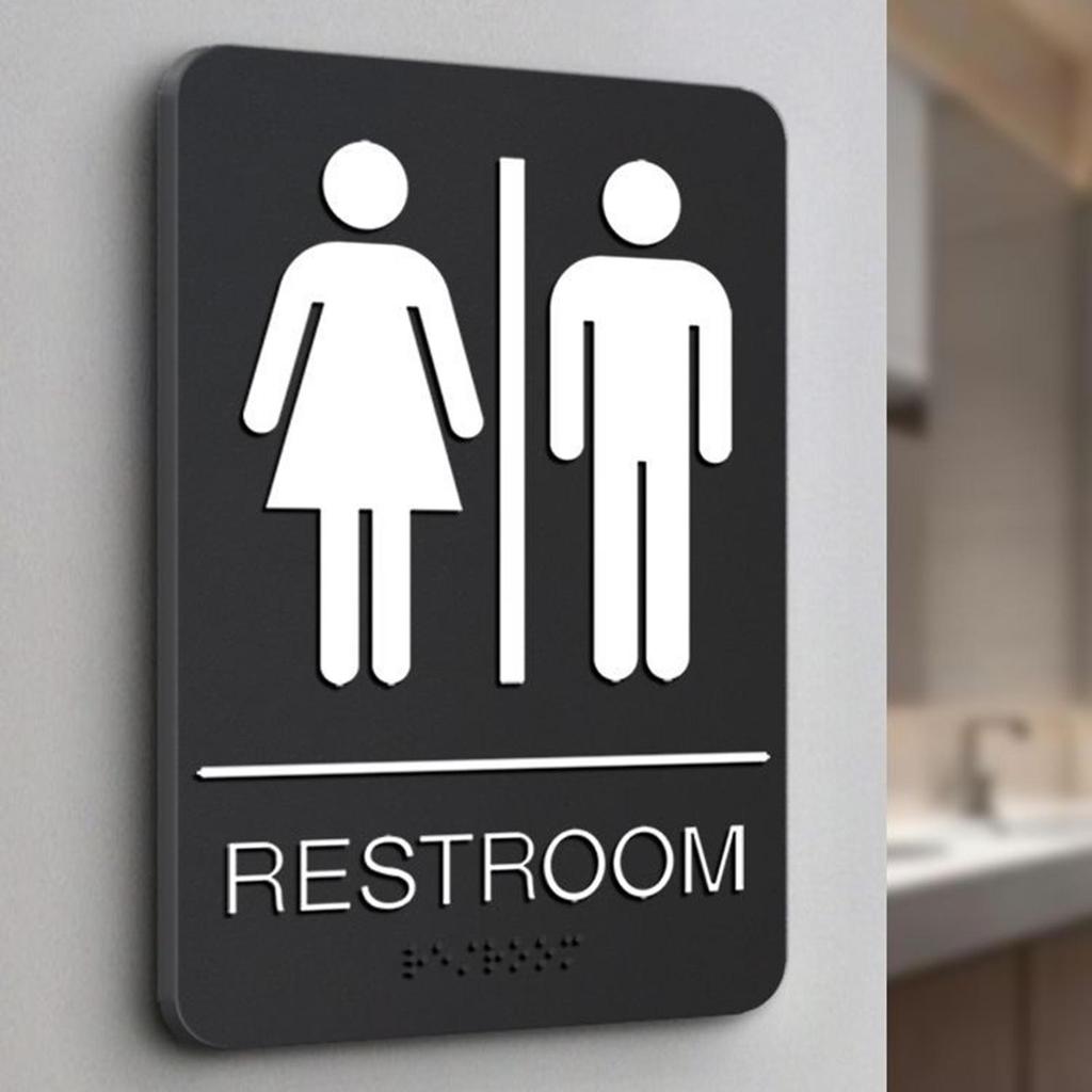 Business Restroom Signage 22.5x15cm Modern Self-Adhesive Tag ADA Braille Restroom Signage Gender Neutral Restroom Signage