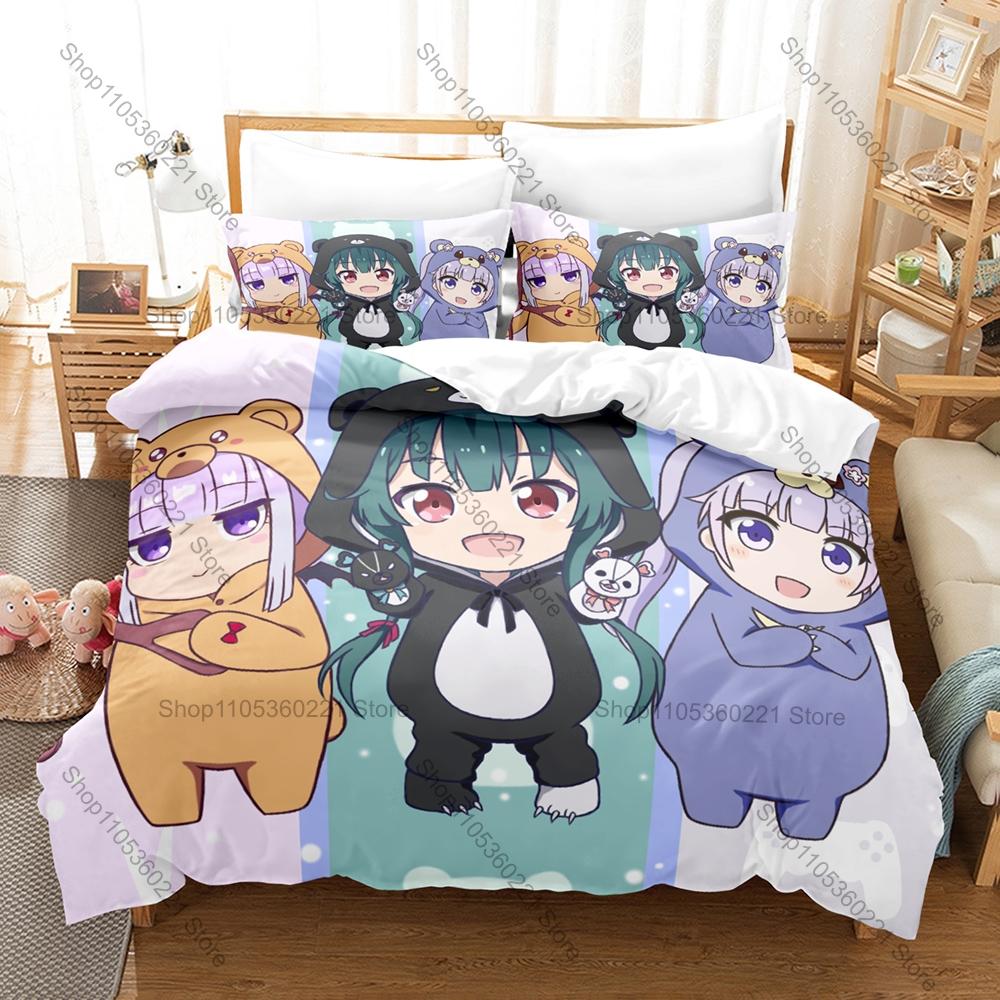 Cool Personality Anime Kuma Kuma Kuma Bear Bedding Set New Duvet Cover Pillowcase Polyester Bed Linen Kids Adults Gift