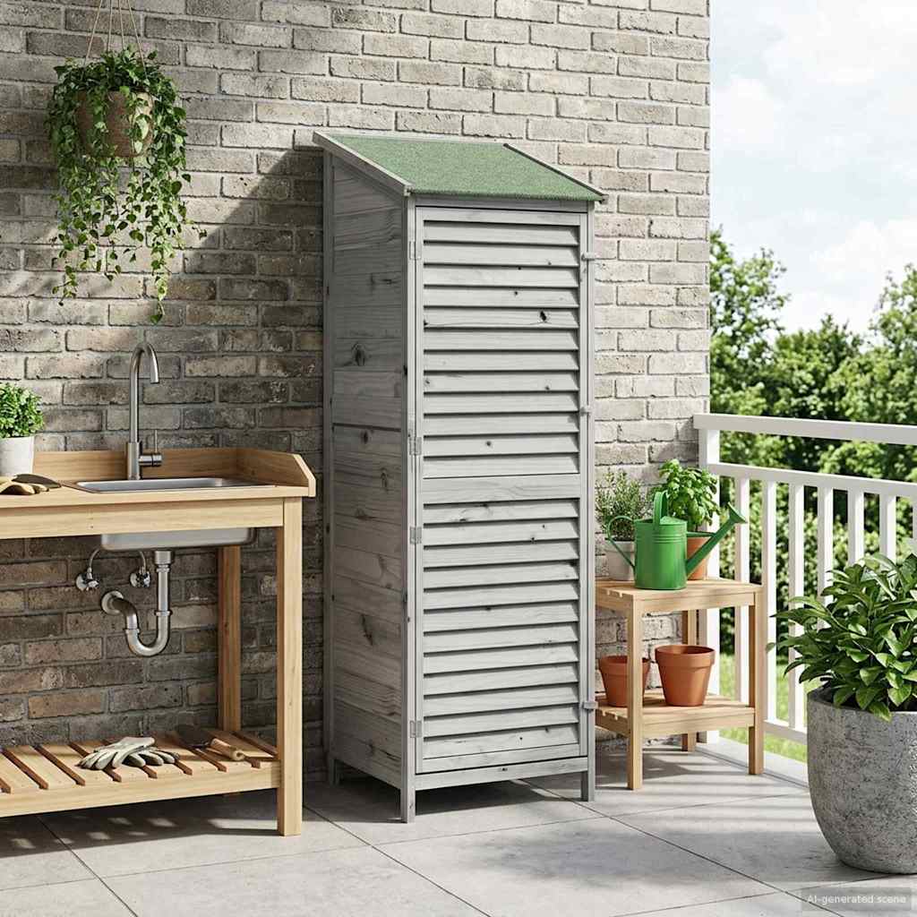 Garden Shed Gray 59 x 56 x 176 cm Solid Spruce Wood