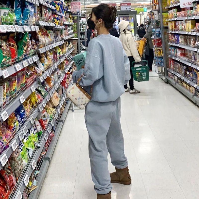 High Quality! Fashion Embroider Letters Sweatshirt + Sweatpants Sports Suit Women's Autumn and Winter Loose Large Design Hoodie Cotton