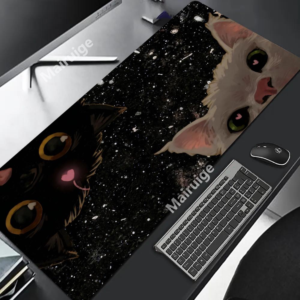 Black Cat Mouse Pad Large Mousepad Black and White Kawaii Mouse Mat Computer Office Accessories Desk Mat 90x40 Custom Mause Pad