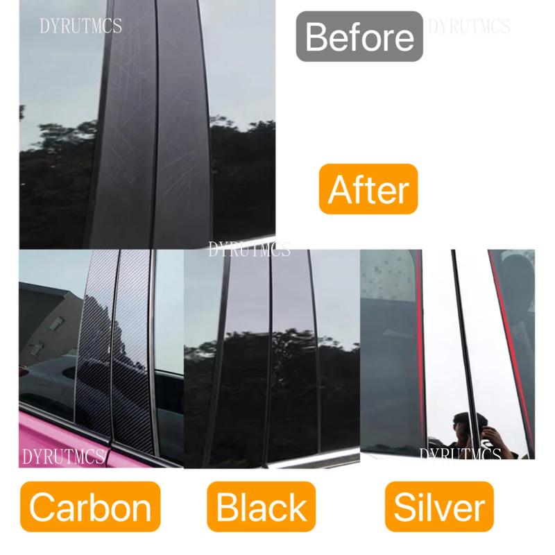 6Pcs Glossy Black Window Sticker Pillar Posts Fit For Toyota Vitz Yaris Hatchback XP130 2014- Decal Cover Door Trim Silver