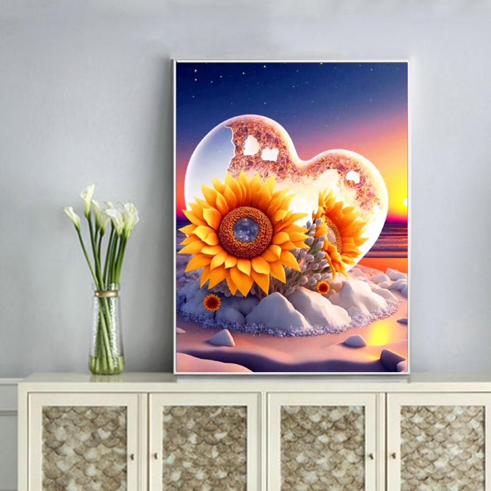 Diamond Painting Full Drill Sunflower Bicycle Home Decor Embroidery Mosaic Sunset Seaside Landscape Crystal Wall Sticker