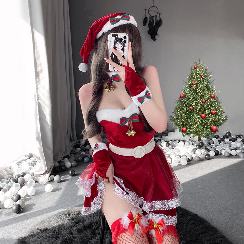 Sukienka mini bez ramiączek: Uroczy i zabawny świąteczny zestaw kostiumowy do odgrywania ról