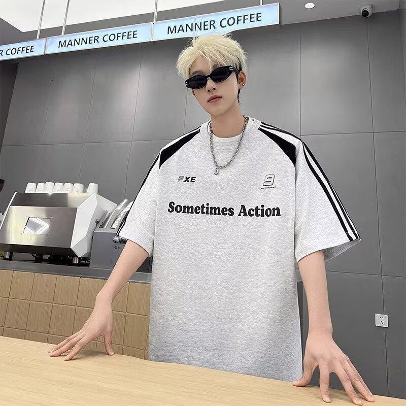 

Футболка с коротким рукавом, мужская модная брендовая летняя свободная футболка с коротким рукавом 2025 года, новинка в Интернете, модная простая принтованная футболка 3XL серый