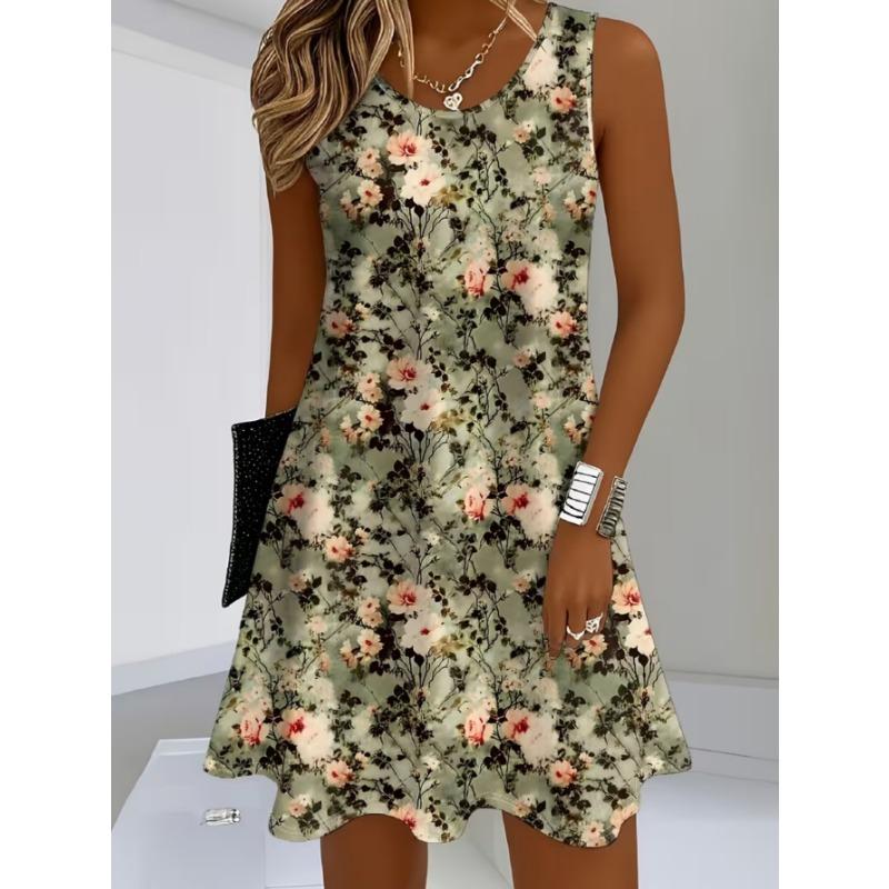 Women's fashionable printed casual sleeveless dress, machine washable, comfortable and versatile