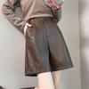 Women's High-Waist PU Leather Shorts - Autumn/Winter, Slimming Wide-Leg Design Pairable with Boots