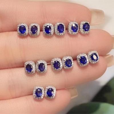 Huitan Noble Navy Blue Cubic Zirconia Stud Earring for Lady Fashion Versatile Ear Piercing Women Earrings Sparkling  Gift