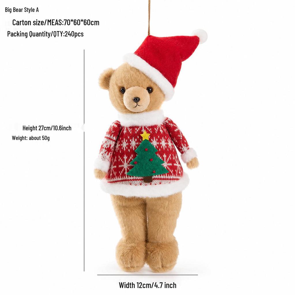 Cross-Border Christmas Decoration: Plush Teddy Bear Figurine Pendants and Ornaments