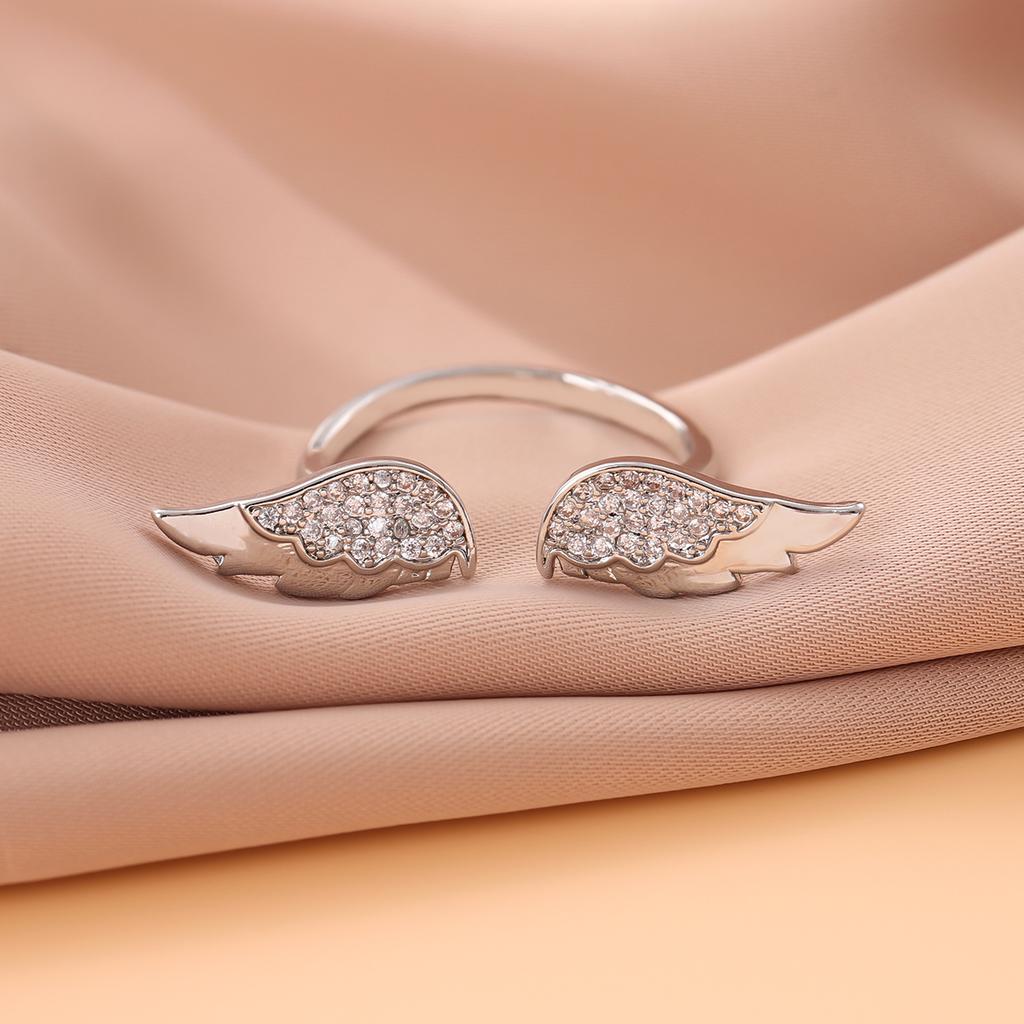 New Fashion Personality Angel Wings 925 Sterling Silver Temperament Crystal Exquisite Opening Rings   R391
