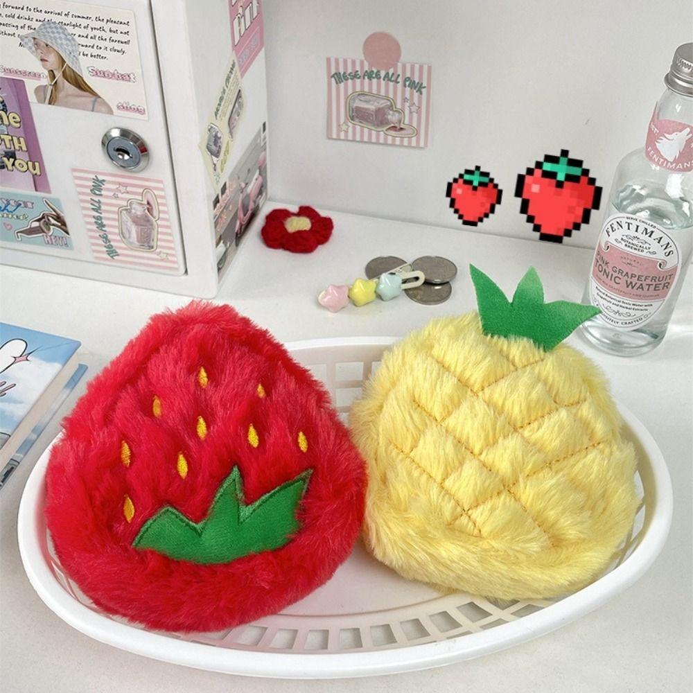 Cute Kid's Coin Pouch Cartoon Bag Keychain Pendant Zipper Fruit Shape Plush Coin Purse  Gift