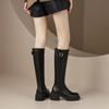 British Style High Tube Women's Knight Boots with Side Zipper, Round Toe, Chunky High Heels – 2025 Autumn/Winter Collection.