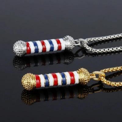 Summer Women Fashion Unisex Barber Shop Shape Pole 3D Barber Pole Chain Pendant Necklace Hip Hop Barber Hairdresser Accessories