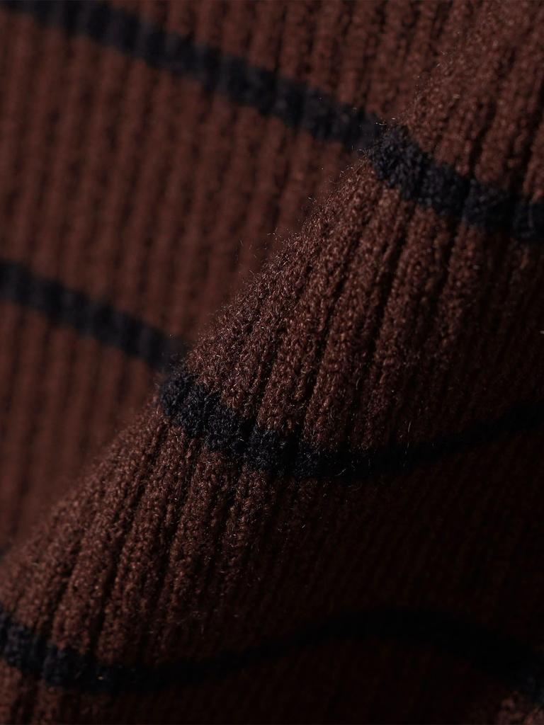 Ships Colors Hand Washable Border Rib Crew Neck Knit 226070005 Brown One Size
