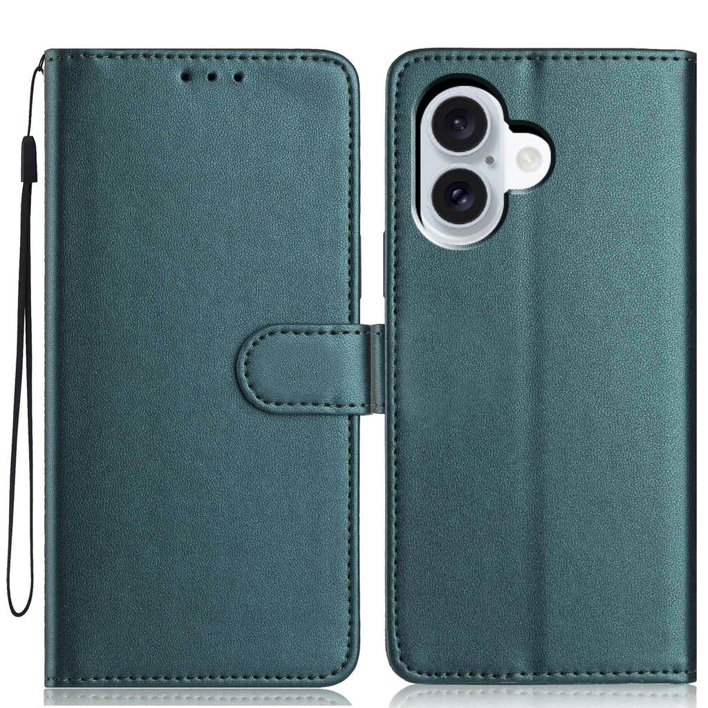 For iPhone 17 Wallet Case with Strap/Multiple Card Slots Solid Color Leather Stand Phone Cover