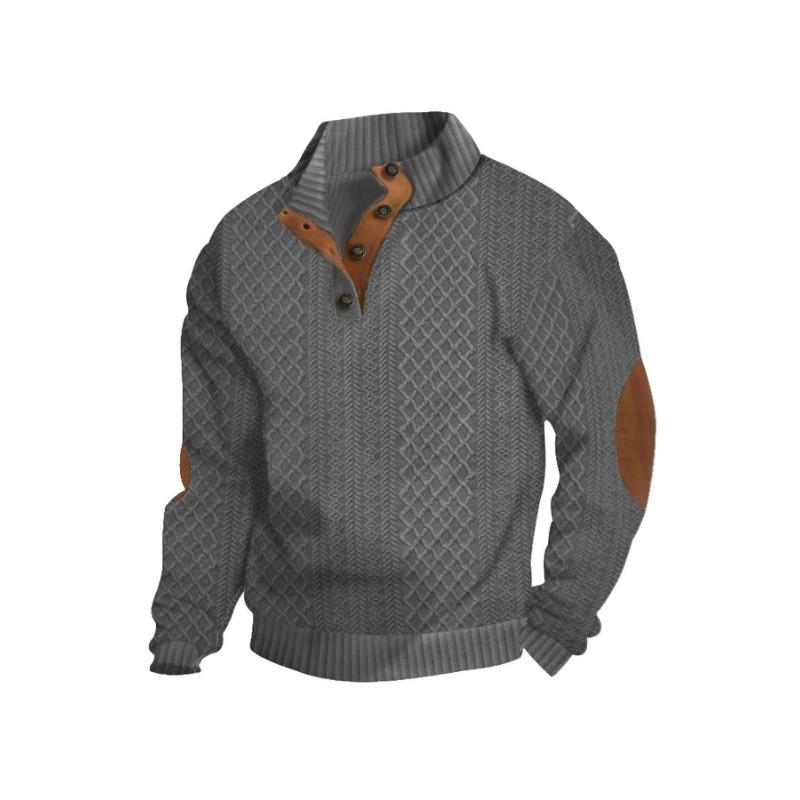 Men's Jacquard Cloth Sweatshirt In Spring and Autumn Casual Outdoor Single-row Placket Stand Collar Knitted Sweater