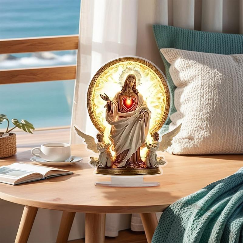 Heiligstes Herz Jesu Engel Mit Sockel Acryl Traditionelle Religiöse Kunst Schreibtisch