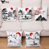 45*45 Classical Ink Landscape Printing Pattern Cushion Cover Home Living Room Sofa Decoration Square Pillow Case