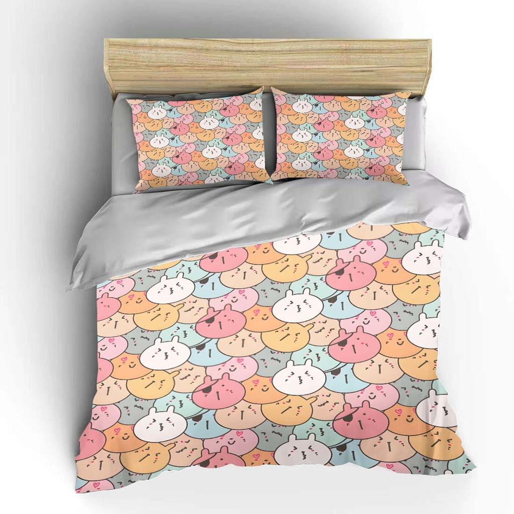 Cute Cartoon Animal Face Background Bedding Set For Kids Luxury Gift 3Pc Digital Print Comforter Set Soft Comfortable Breathable
