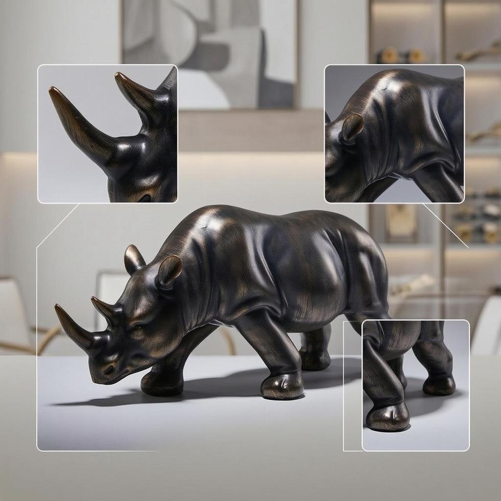Rhinoceros Figurine Resin Rhino Modern for Office Desk, Display Cabinet