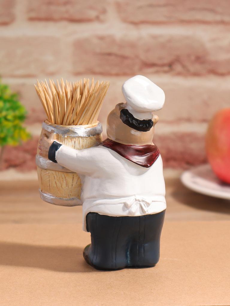 Suporte Criativo para Palitos de Dente em Resina com Escultura de Tubo de Palitos de Dente de Chef, Utensílio de Mesa Decorativo para Casa, Sala de Estar e Mesa de Jantar