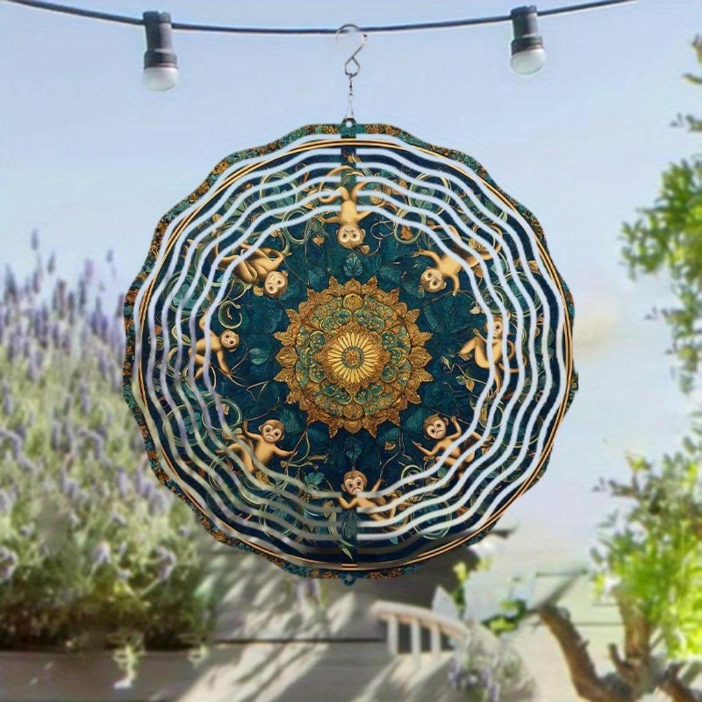 360 Rotating Blue Gold Mandala Wind Spinner Outdoor Decor for Garden Patio Balcony Yard Hanging Metal Art No Electricity Needed Year Round