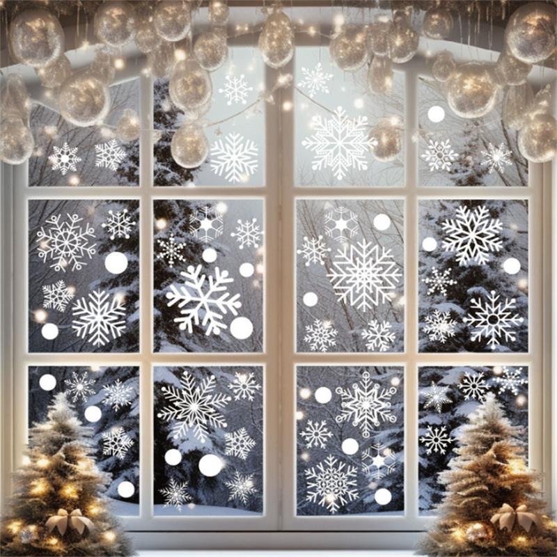 27pcs  Christmas New Year Winter Room Wall Stickers White Snowflake Window Decals StickersMerry Christmas Decorations For Home