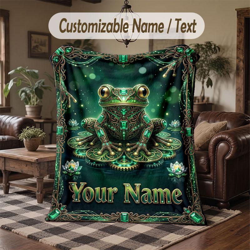 Frog Theme Throw Blanket Custom Name Text Personalized Blanket Soft Cozy Blanket for Home Sofa Bed