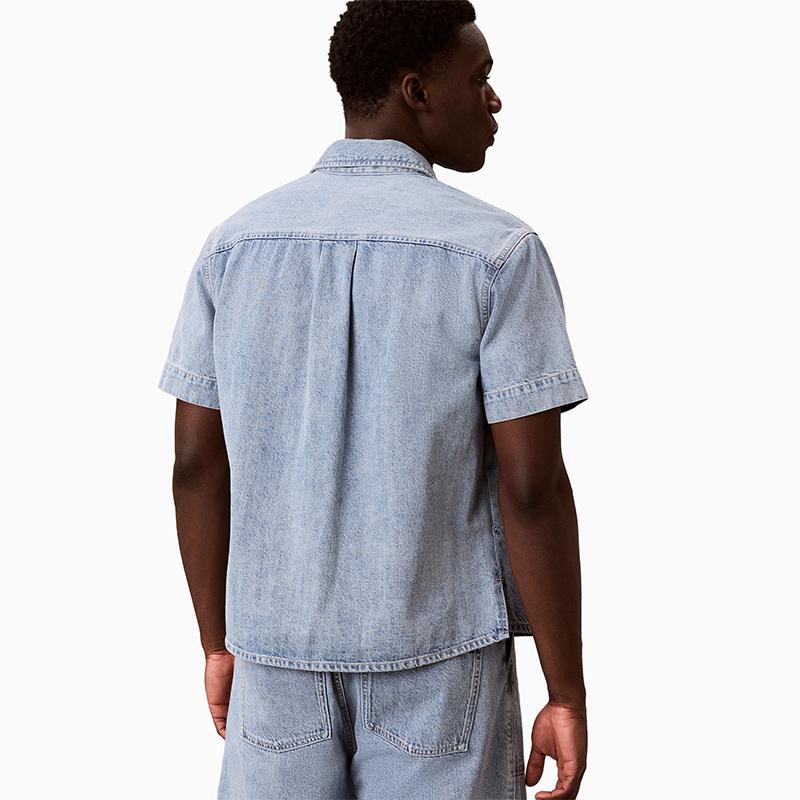 Calvin Klein Linen Blend American Style Retro Light Color Short Sleeve Denim Shirt Men Shirts 4RF906G