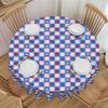 Runde wasserdichte Obst-Erdbeer-Schachbrett-Tischdecke Blau und Rosa Tischdecke für Esstisch 60 Zoll Tischdecke