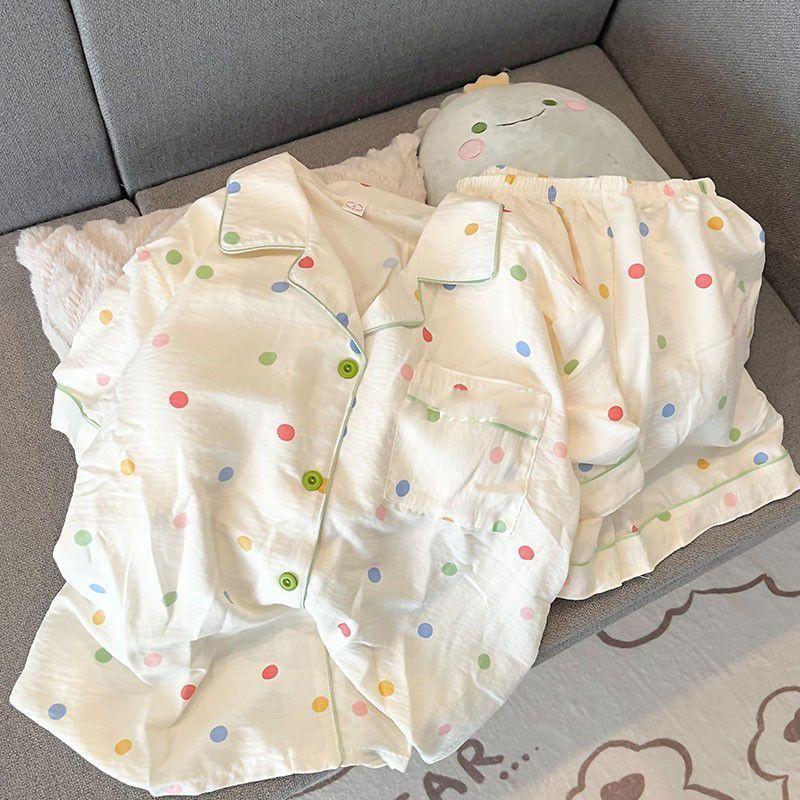 Cotton Sleepwear Set Women Summer Thin Short Sleeve Shorts Comfortable Home Wear For Relaxing