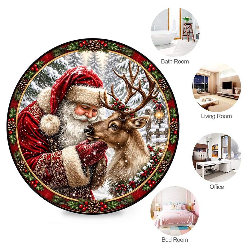 Cute Christmas Day Gift Bell Santa Claus Snowman Christmas Tree round rug Home Soft Decorative Anti slip Chair Mat Carpet Outdoor Floor Mat Carpet 16