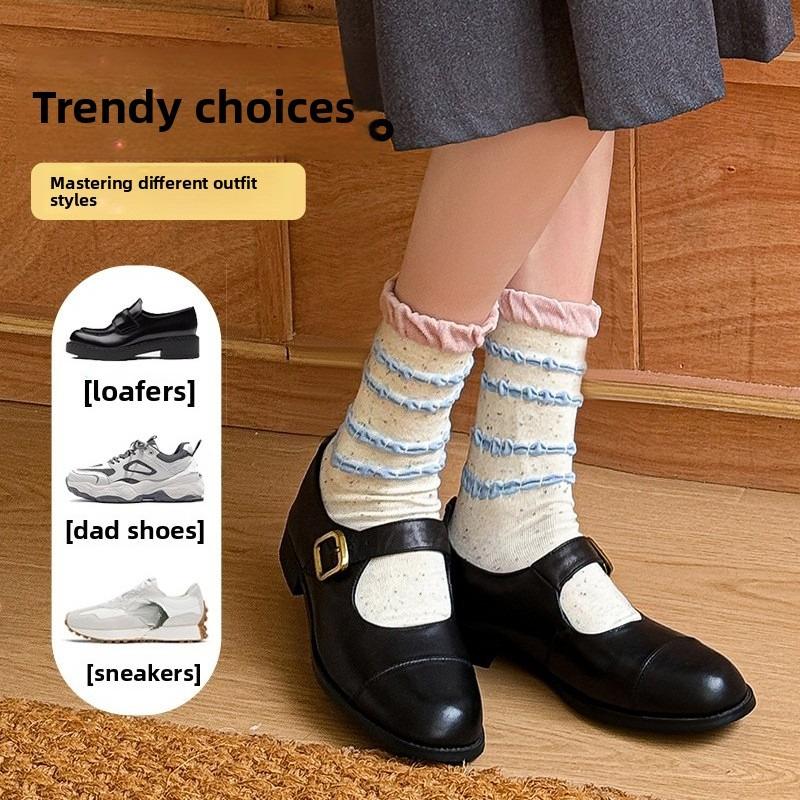 Boneless Female Loose Pile Socks, Cotton Socks, Cute Cartoon Dot Yarn, Sweat-absorbing Mid-calf Socks