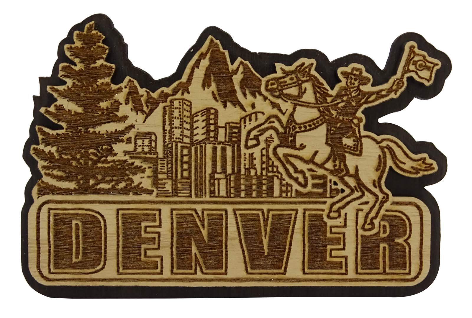 

Wood Engraved New York Fridge Magnet Souvenir Gift 4 x 3.5 коричневий