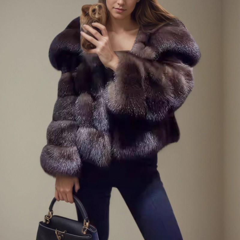 Dame Faux Pelsfrakke Vinter Chic Oversized Revers Smal Pasform Kunstig Mink Jakke Urban Elegant Ydertøj