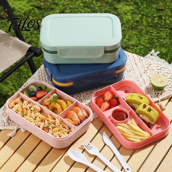 Food Grade Plastic Bento Microwave Safe Lunch Box with Utensils, Multi Compartment for Adults, Daily Meal Prep Workers Portable Container Leak-Proof