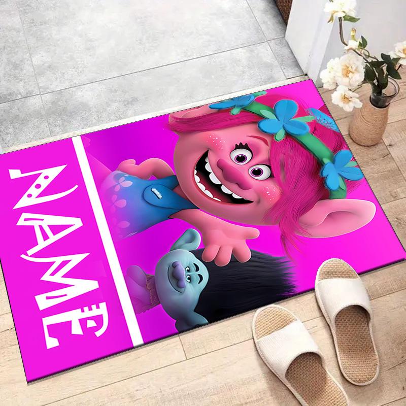 Custom Trolls Mat Personalized Name, Polyester Washable Indoor Entryway Rug, Gift for Christmas, Easter, Thanksgiving Day