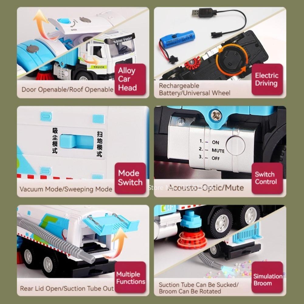 1:50 Sweeper Alloy Cars Toys Diecast Model Doors Opened Garbage Sanitation Truck Light Music Miniature Vehicle Child Adult Gifts