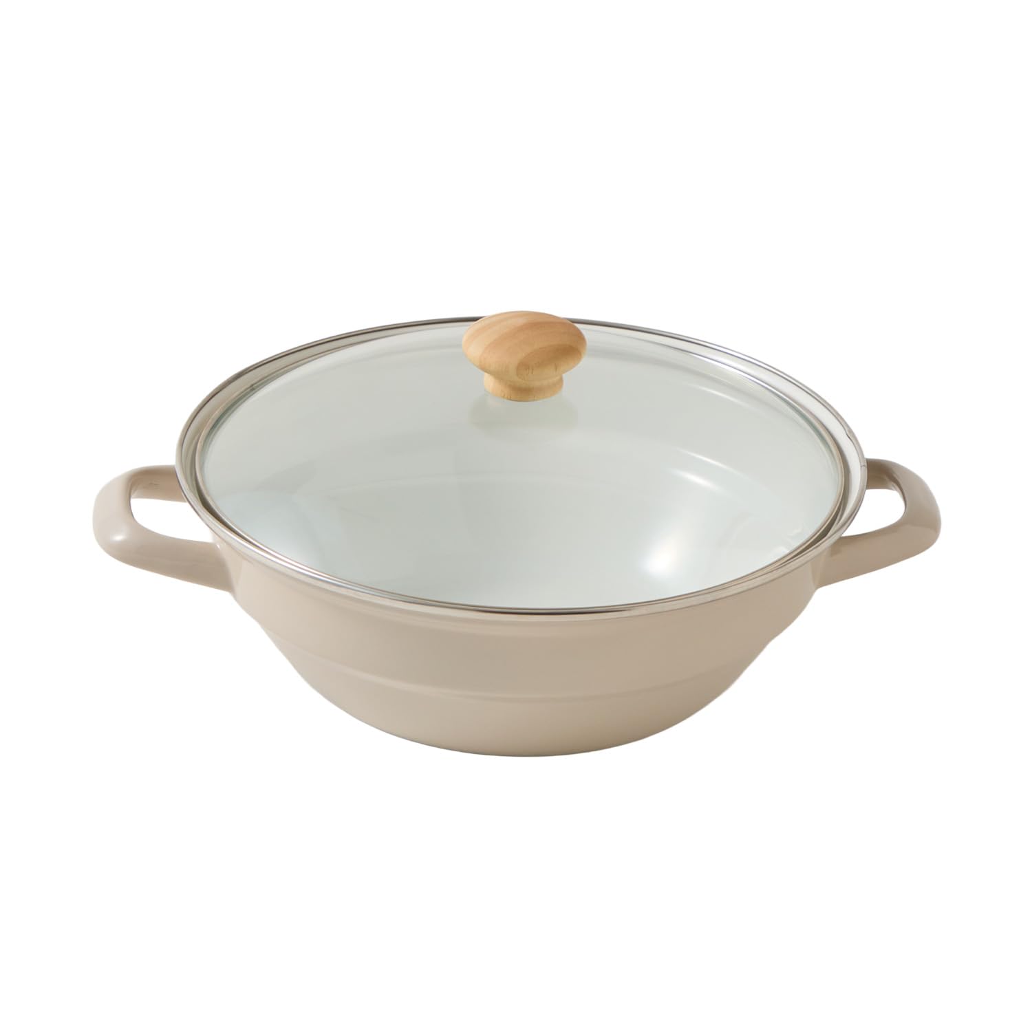 

[Amazon.co.jp Exclusive] Fuji Enamel Tabletop Pot, Earthenware Style, Two-Handled, Easy to Clean, Induction and Gas Compatible, Greige