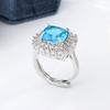 Retro Temperament Ring for Women's Simulation Full Diamond Sapphire Ring Light Luxury Aquamarine Zircon