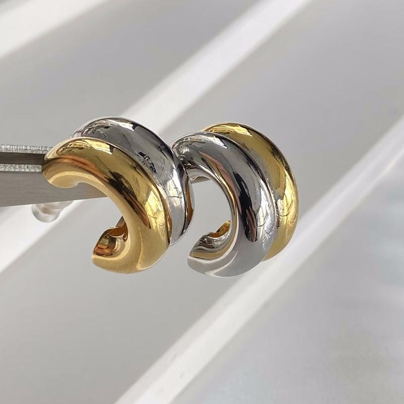 Minimalist Gold&Silver Plated Mix Stainless Steel Earrings for Women Double Layer C Shaped Small Hoop Earrings Jewelry