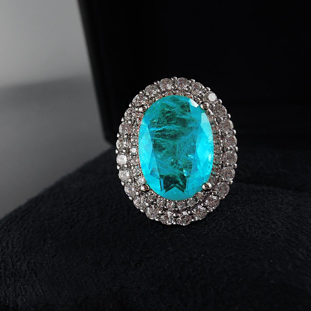 

Jewelry Vintage Ring Simulation Emerald Paraiba Color Treasure Ladies Temperament Ring Opening Adjustable